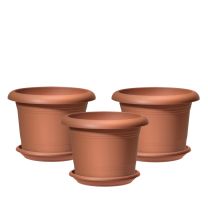 Oliver 3er Blumentöpfe Set Oliver mit Untersetzern - Terracotta