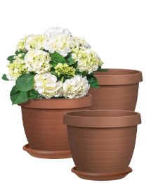Country Star 3er-Set Blumentöpfe mit Untersetzern - Terracotta