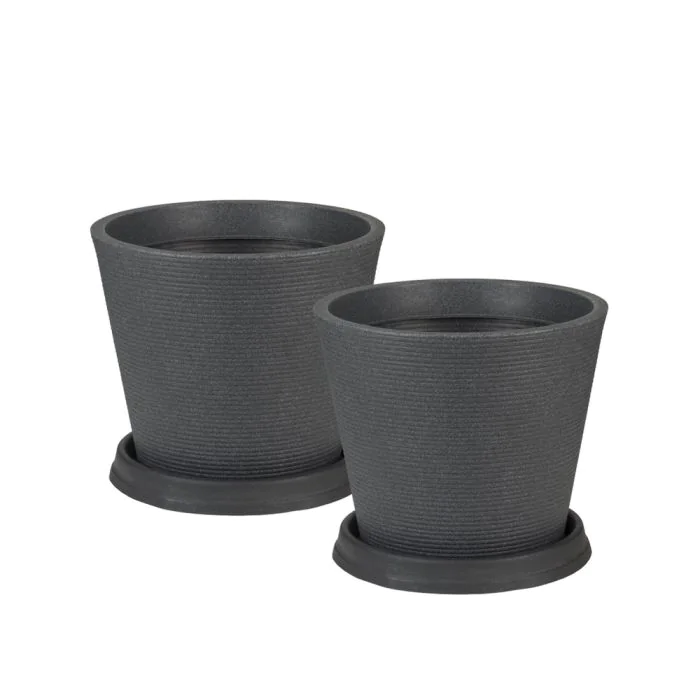 Scheurich Coneo 2er Blumentopf Set mit Untersetzern - Schwarz-Granit
