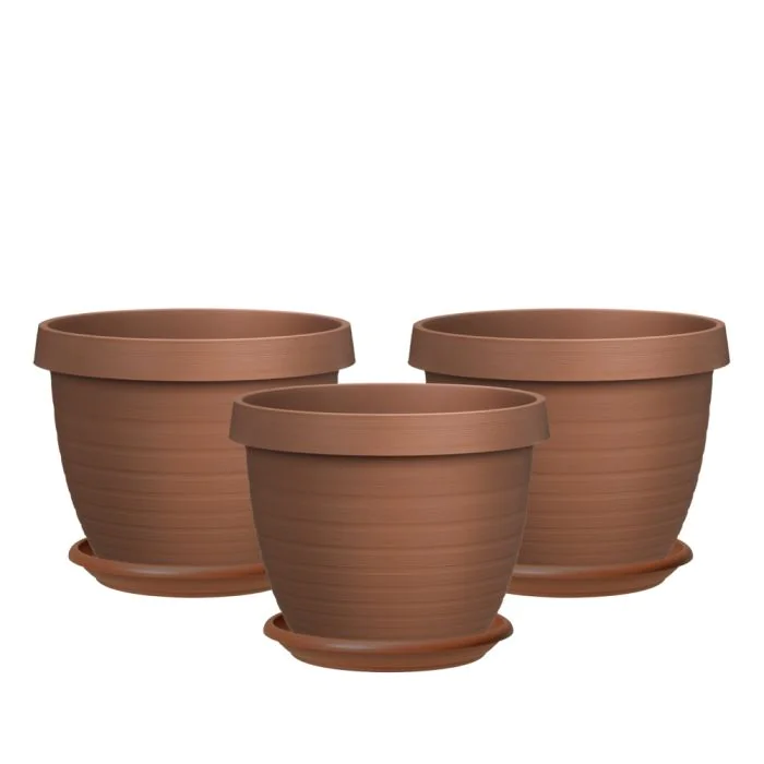 Scheurich Country Star 3er Blumentopf Set mit Untersetzern - Terracotta