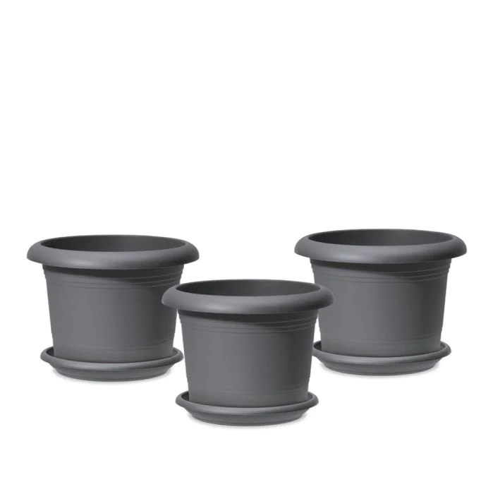 Scheurich Oliver 3er Blumentöpfe Set Oliver mit Untersetzern - Metallic Grey