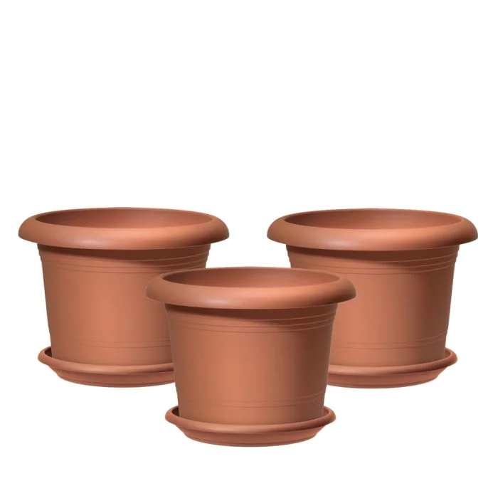 Scheurich Oliver 3er Blumentöpfe Set Oliver mit Untersetzern - Terracotta